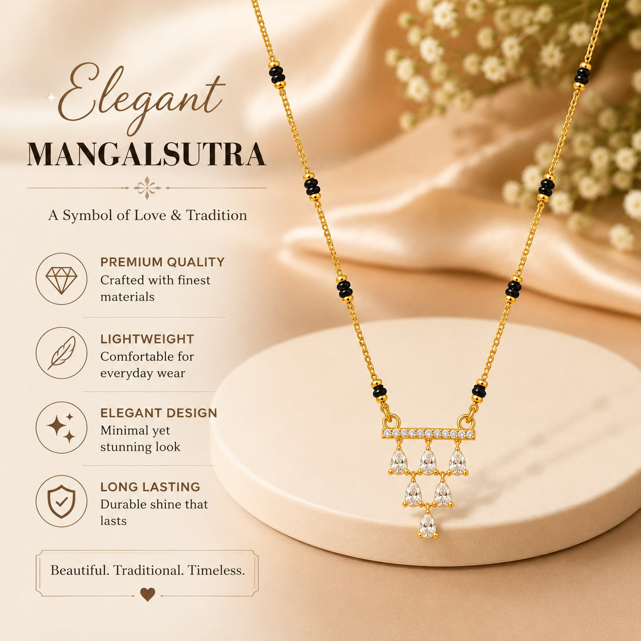 Modern American Diamond (CZ) Gold-Plated Mangalsutra.