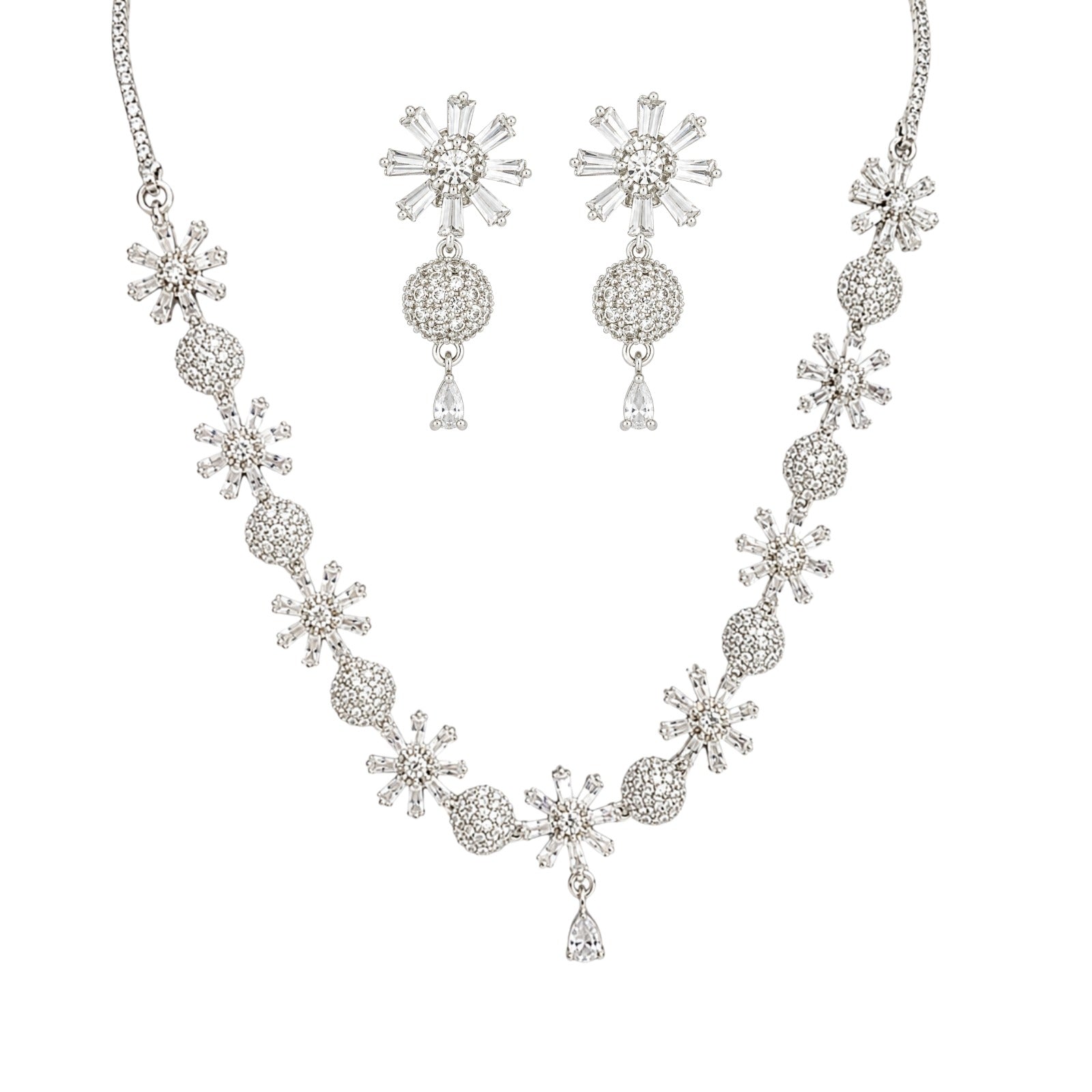 Royal American Diamond Flower Necklace with Earrings Set
