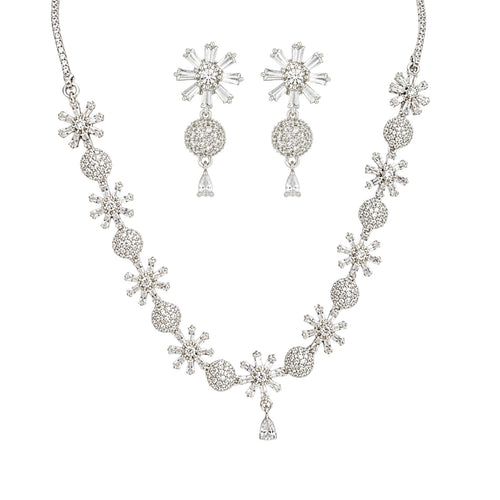 Royal American Diamond Flower Necklace with Earrings Set