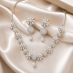 Royal American Diamond Flower Necklace with Earrings Set