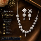 Royal American Diamond Flower Necklace with Earrings Set