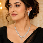 Royal American Diamond Flower Necklace with Earrings Set