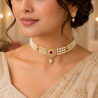 Traditional Temple Jewellery Necklace Set for Women | Antique Gold-Plated Choker with Jhumka Earrings | Bridal & Festive Jewellery