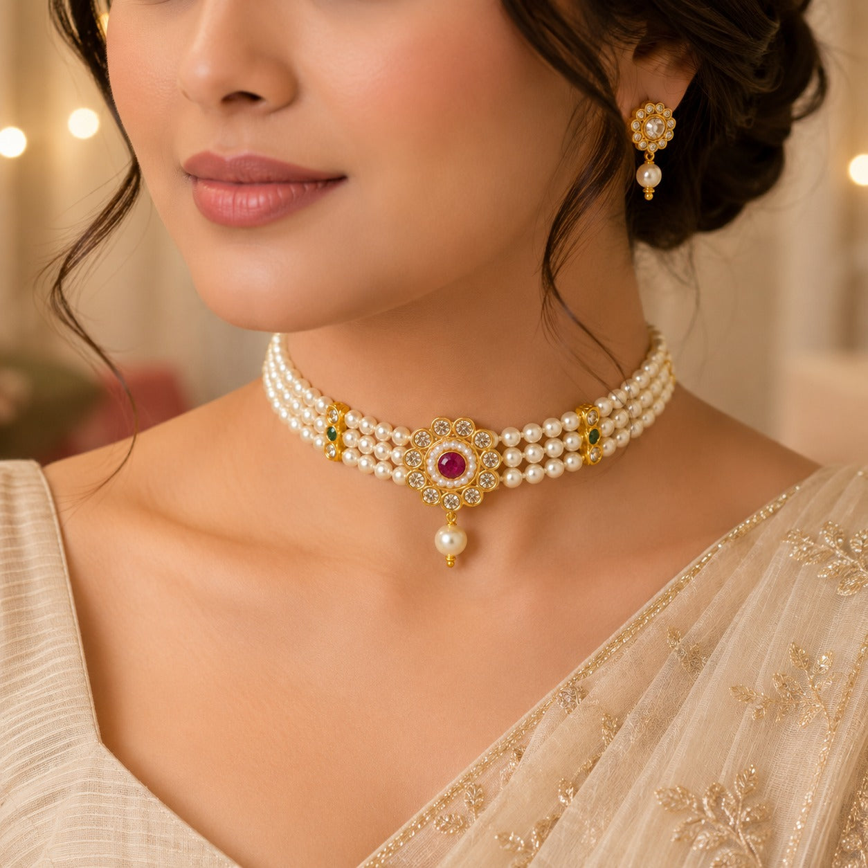 Traditional Temple Jewellery Necklace Set for Women | Antique Gold-Plated Choker with Jhumka Earrings | Bridal & Festive Jewellery