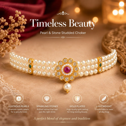 Traditional Temple Jewellery Necklace Set for Women | Antique Gold-Plated Choker with Jhumka Earrings | Bridal & Festive Jewellery