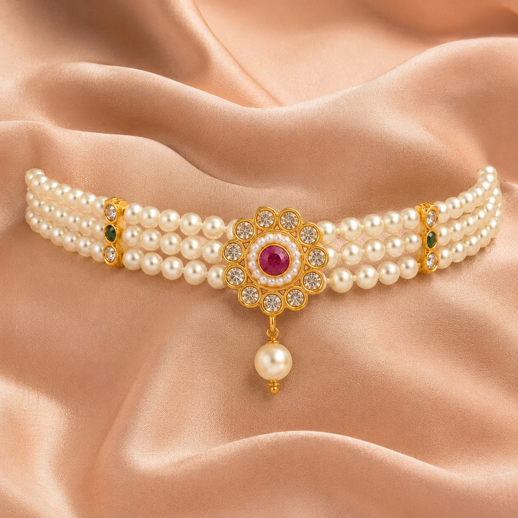 Traditional Temple Jewellery Necklace Set for Women | Antique Gold-Plated Choker with Jhumka Earrings | Bridal & Festive Jewellery
