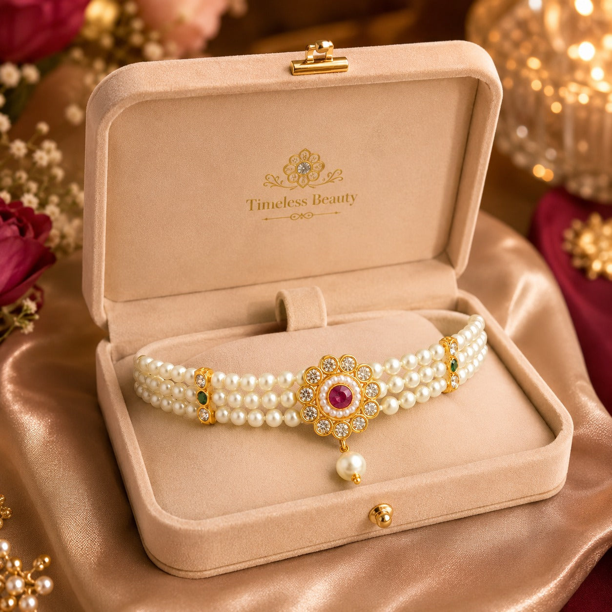 Traditional Temple Jewellery Necklace Set for Women | Antique Gold-Plated Choker with Jhumka Earrings | Bridal & Festive Jewellery