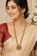 Traditional Gold Plated Long Necklace Set with Jhumka Earrings | Temple Jewellery Design