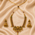 Traditional Temple Jewellery Necklace Set for Women | Antique Gold-Plated Choker with Jhumka Earrings | Bridal & Festive Jewellery